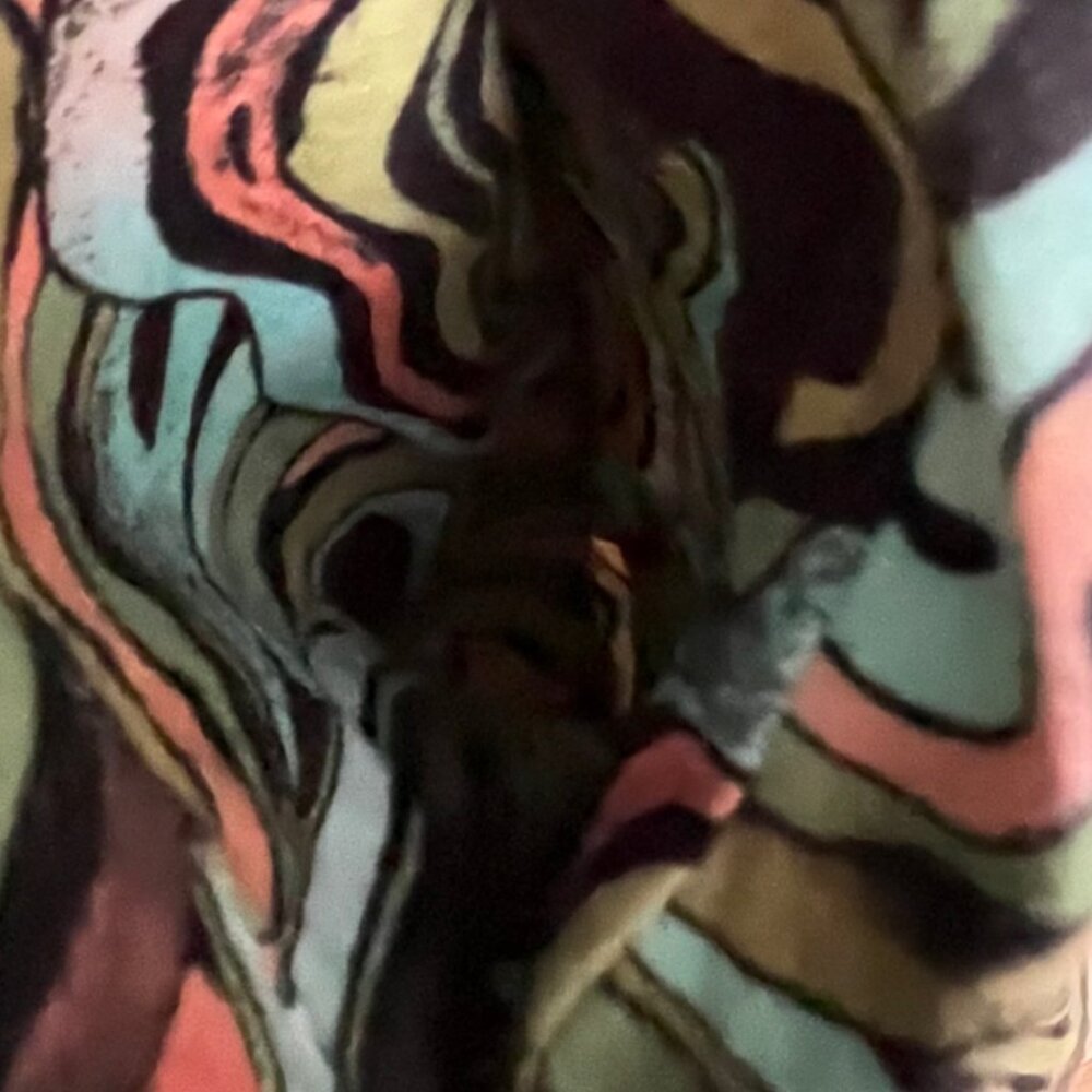 Peruvian Connection Dress Murano Green Brown Aqua Swirl Pima Cotton Ruffle - Picture 5 of 7